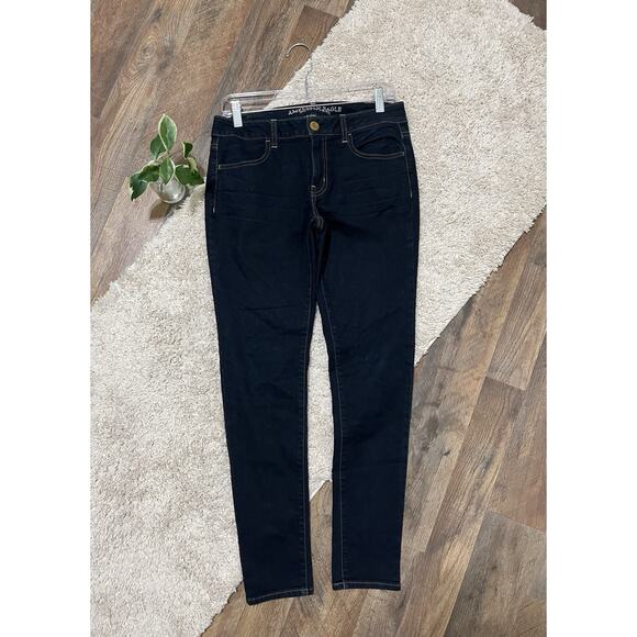 American Eagle Size 8 Dark Wash Super Stretch Mid Rise Jegging Skinny Jeans - Picture 1 of 7